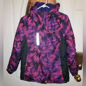 ZEROXPOSUR Girls Large 14 Faux Fur Trim Hooded Snow Ski Coat Jacket Purple/Red